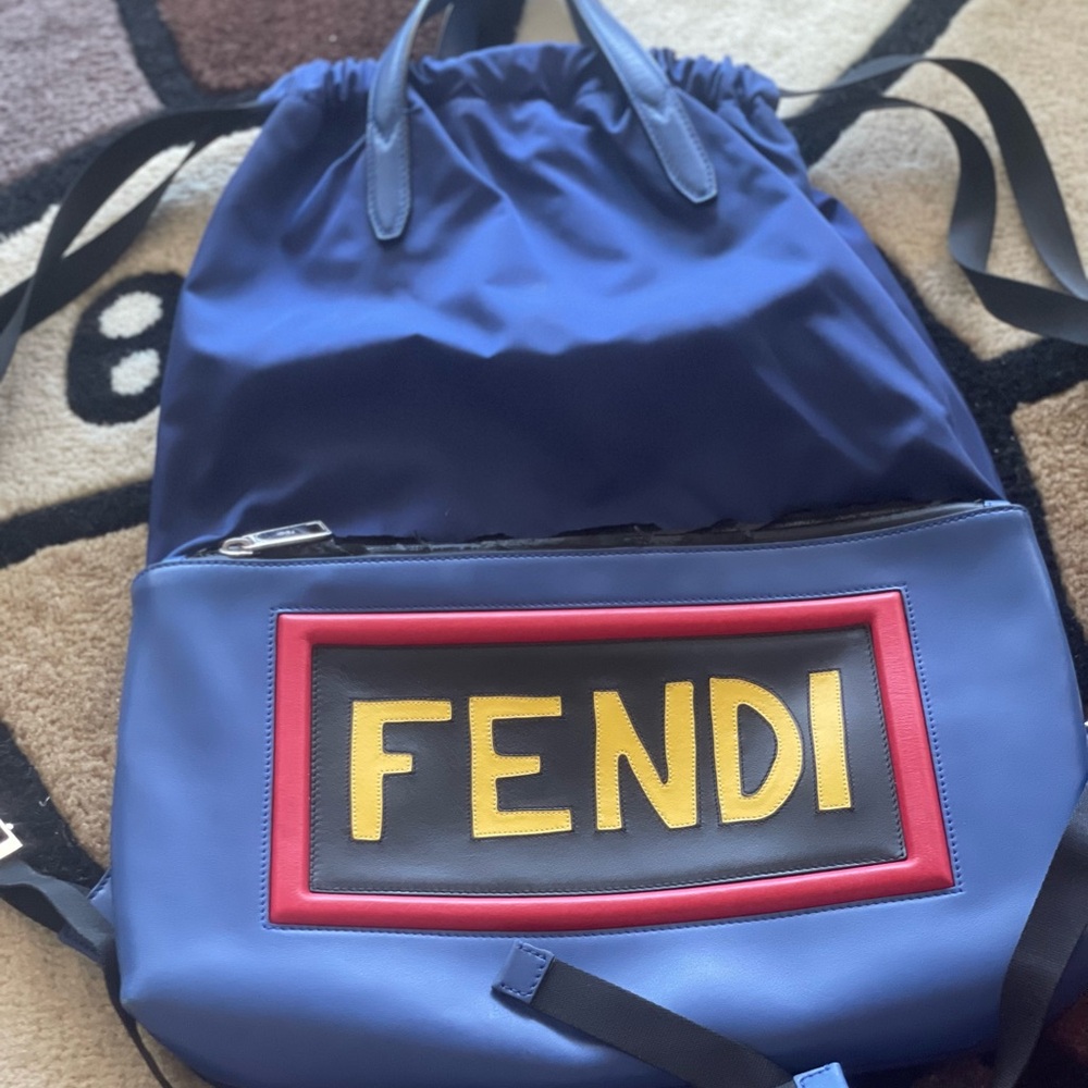 Fendi Blue Drawstring Backpack